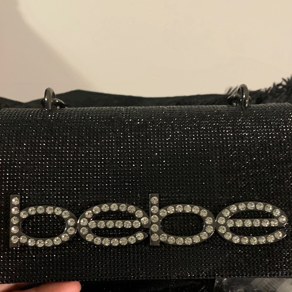 Bebe Black Clutch with Rhinestone Logo - Picture 8 of 9